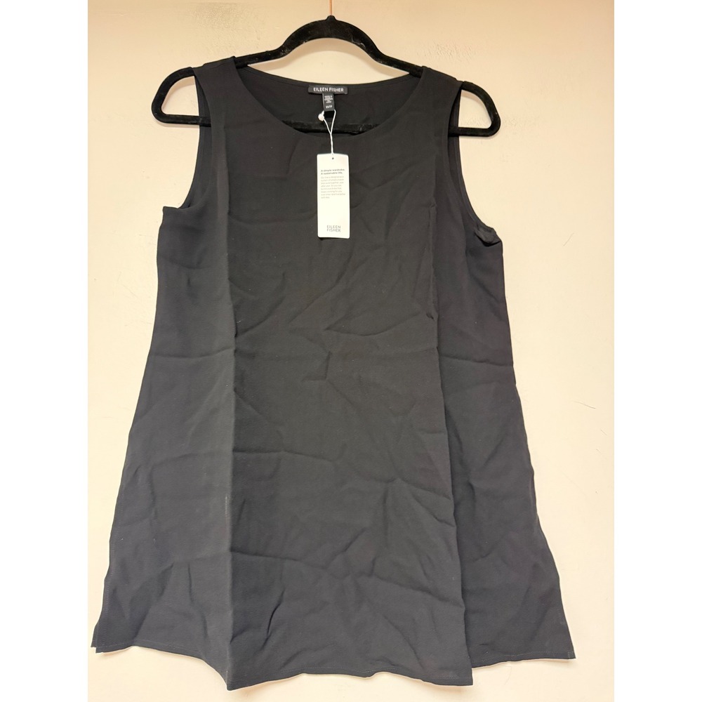 EILEEN FISHER Black Silk Sleeveless A-Line Shift Dress XS‎